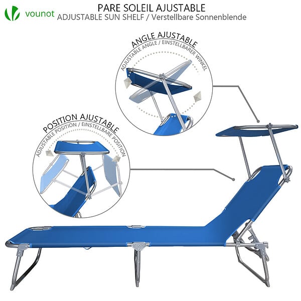 VOUNOT - Transat pare soleil Lot de 2 pcs bleu - large