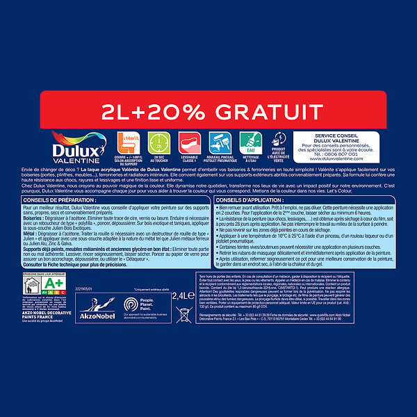 DULUX VALENTINE - Laque acrylique Valénite - Blanc - 2,4 L - large