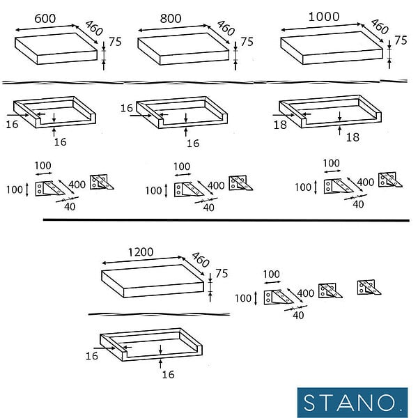 STANO - Plan suspendu pour vasque TOP noyer 80 x 46 cm - large