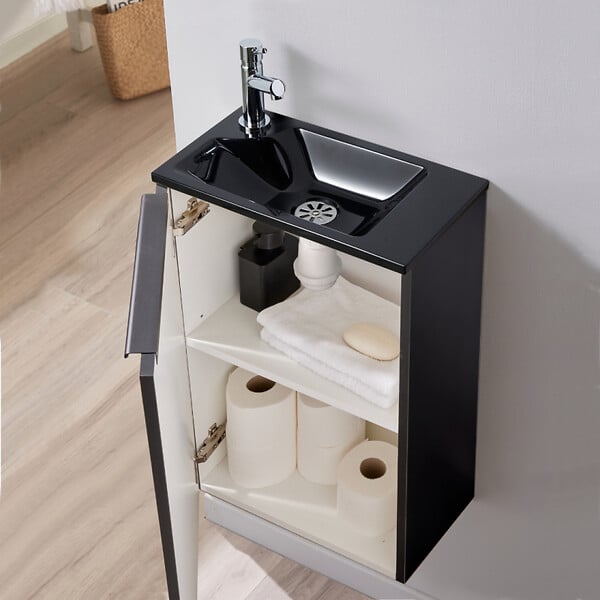GODART - Meuble lave mains wc noir mat avec lave-mains design noir - l.42.5 X H. 68.6 cm - sans robinetterie - Austin - large