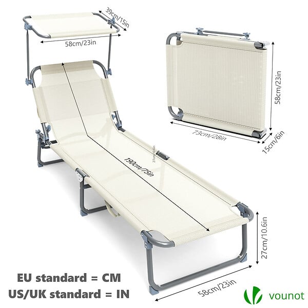 VOUNOT - Transat pare soleil Textilene et range magazine Lot de 2 pcs Beige - large