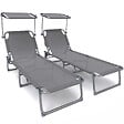 VOUNOT - Transat pare soleil Textilene et range magazine Lot de 2 pcs Gris - vignette