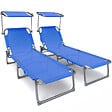VOUNOT - Transat pare soleil Textilene et range magazine Lot de 2 pcs Bleu - vignette