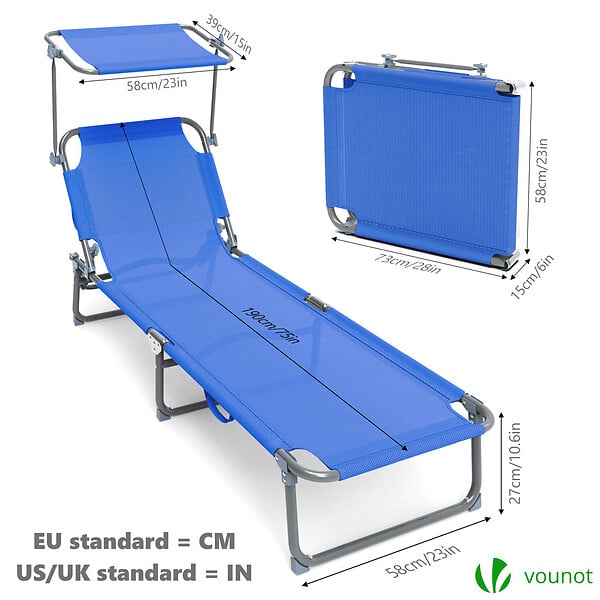 VOUNOT - Transat pare soleil Textilene et range magazine Lot de 2 pcs Bleu - large