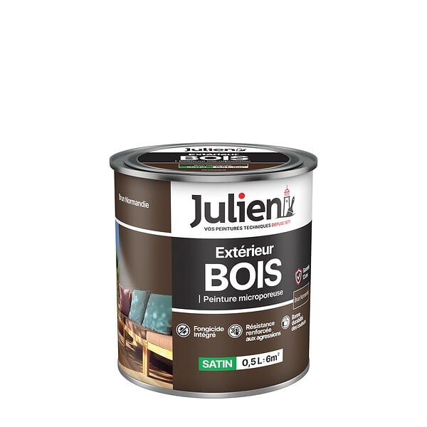 JULIEN - Peinture ext. bois microporeux - Brun Normandie Satin - 0.5L - large