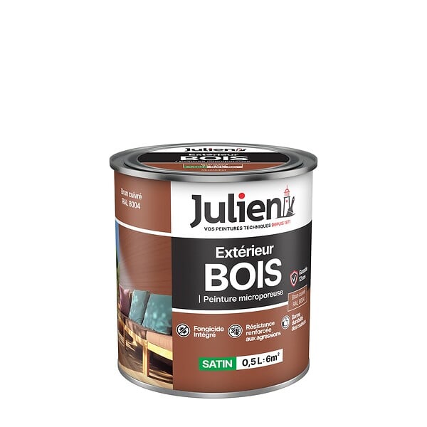JULIEN - Peinture Extérieure Bois Microporeux Julien Satin - Brun Cuivre 0.5L - large