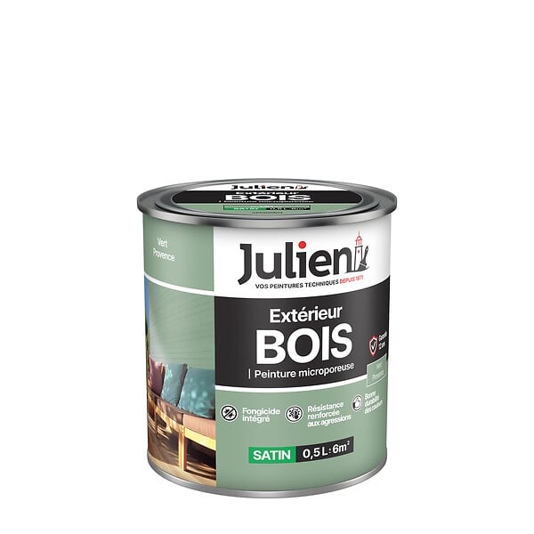 JULIEN - Peinture Extérieure Bois Microporeux Julien Satin - Vert Provence 0.5L - large
