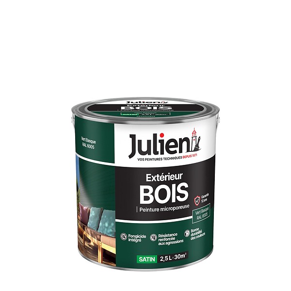 JULIEN - Peinture Extérieure Bois Microporeux Julien Satin - Vert Basque 2.5L - large