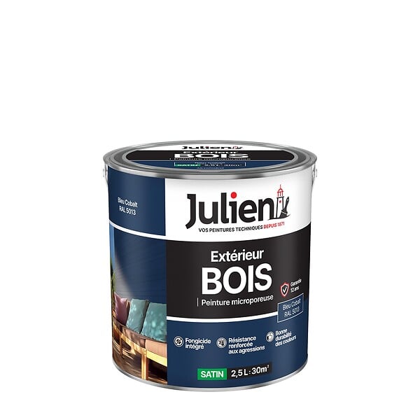 JULIEN - Peinture Extérieure Bois Microporeux Julien Satin - Bleu Cobalt 2.5L - large