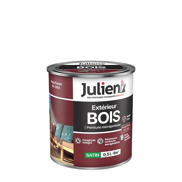 JULIEN - Peinture antirouille extérieure Brillant - Rouge Basque 0,5L - large