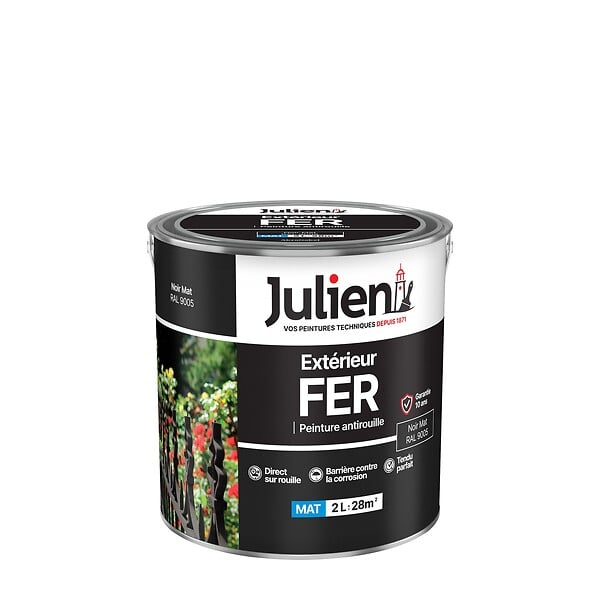 JULIEN - Peinture antirouille pour fer - Noir mat - 2 L - large