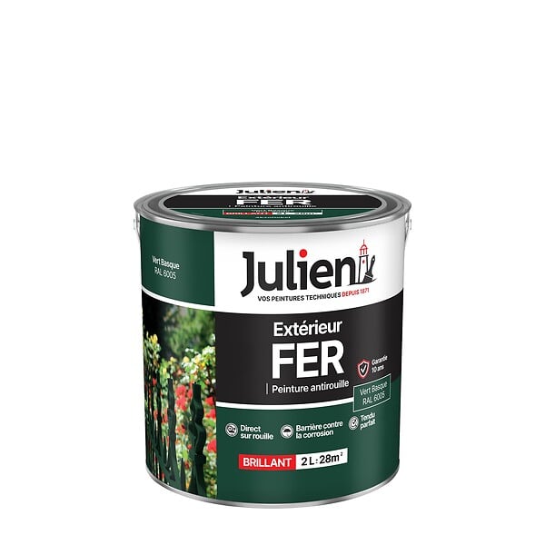 JULIEN - Peinture Extérieure Fer Antirouille Julien Brillant - Vert Basque 2L - large