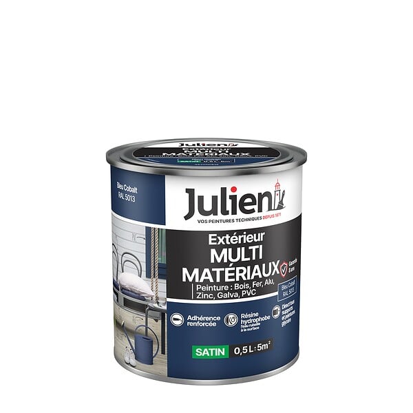 JULIEN - Peinture Extérieure Multi-Materiaux Julien Satin - Bleu Cobalt 0.5L - large