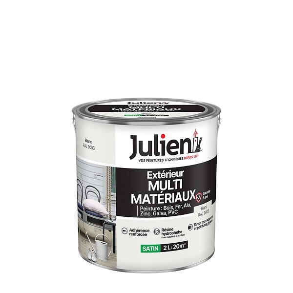 JULIEN - Peinture Extérieure Multi materiaux - Blanc - Satin - 2L - large
