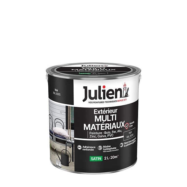 JULIEN - Peinture extérieure multi-matériaux Satin - Noir - 2L - large