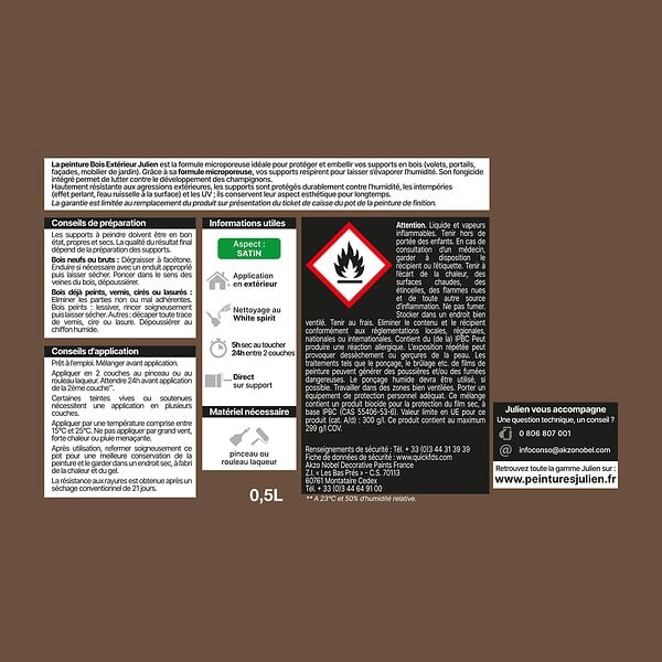 JULIEN - Peinture ext. bois microporeux - Brun Normandie Satin - 0.5L - large