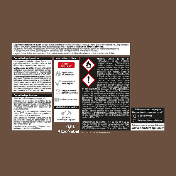 JULIEN - Peinture Extérieure Fer Antirouille Julien Brillant -Br.Normandie 0.5L - large