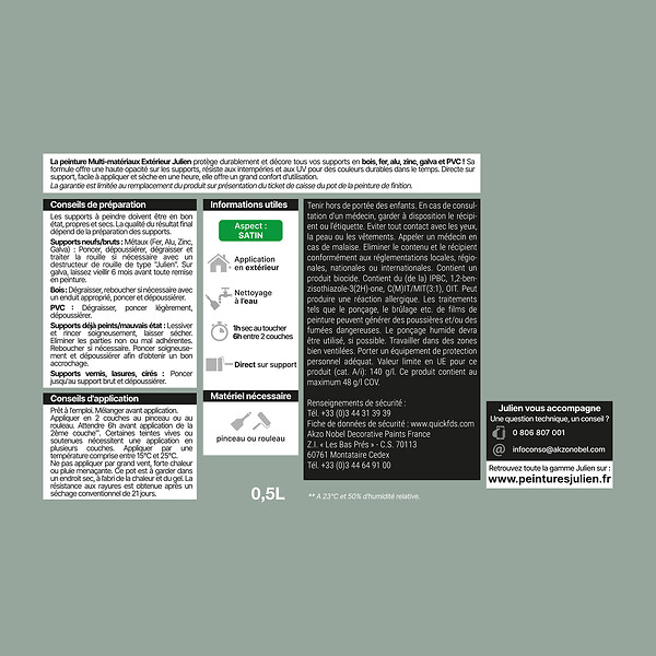 JULIEN - Peinture extérieure multi-matériaux - Vert Provence - 0,5L - large