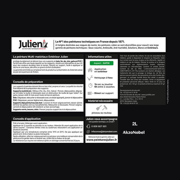 JULIEN - Peinture extérieure multi-matériaux Satin - Noir - 2L - large