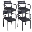 OVIALA - Lot de 4 fauteuils de terrasse en plastique noir - Paname - vignette