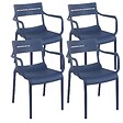 OVIALA - Lot de 4 fauteuils de terrasse en plastique bleu pacific - Paname - vignette