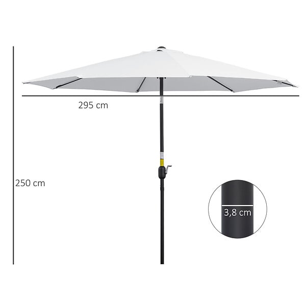 OUTSUNNY - Parasol en métal rond polyester 180g/m² manivelle inclinable Ø 2,95 x 2,5 m blanc - large