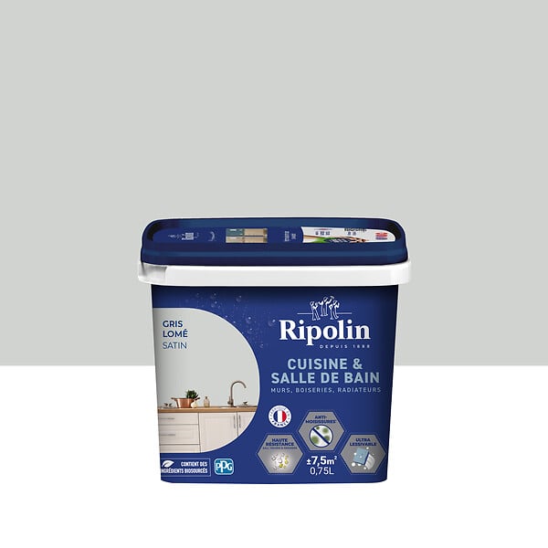 RIPOLIN - Peinture cuisine et bain satinée - 0,75L - Gris Lomé - large