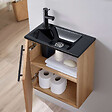 PLANETE BAIN - Meuble finition bois pour wc avec lave-mains en solid surface noir et mitigeur noir - vignette