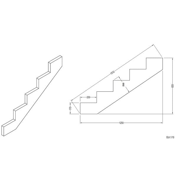 DECKLINEA - Limon 5 Marches Escalier Pin Traite - Escalier Extérieur - Pré-entaillé - large