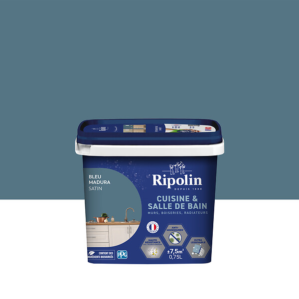 RIPOLIN - Peinture murale Cuisine et Bain Bleu Madura 0.75L - large