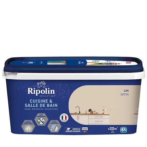 RIPOLIN - Peinture cuisine et salle de bain Lin - 2 L - large