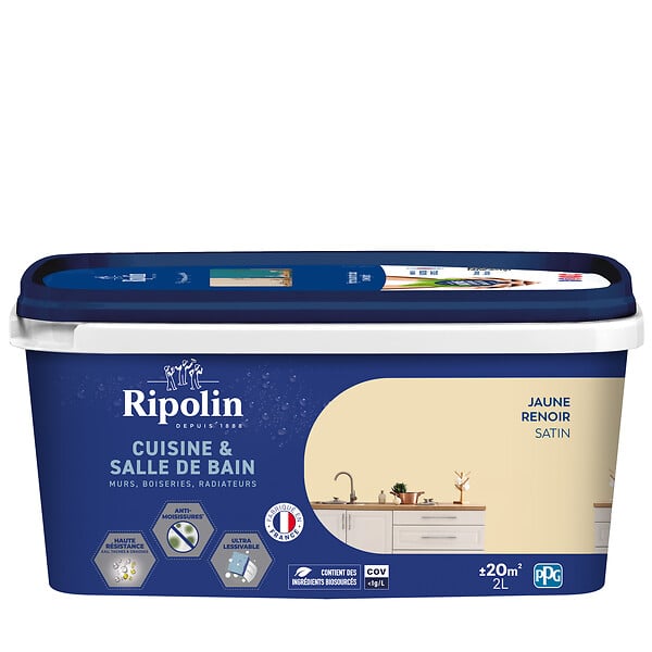 RIPOLIN - Peinture cuisine et bain Jaune Renoir Satin - 2L - large