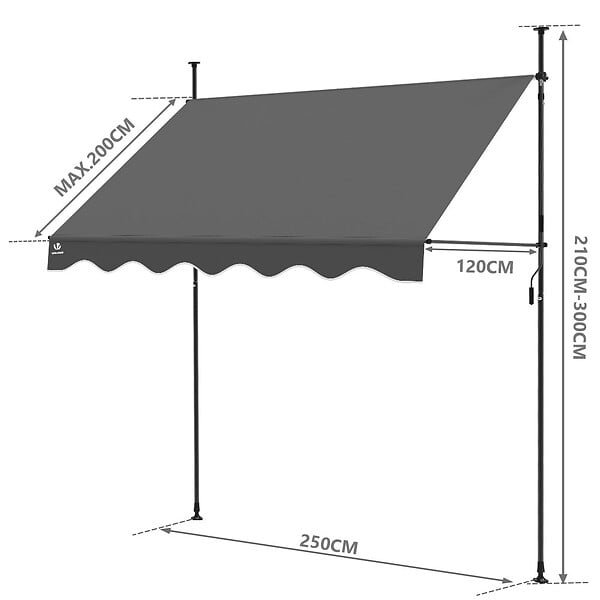 VOUNOT - Auvent retractable manuel sans percage 250cm Gris - large