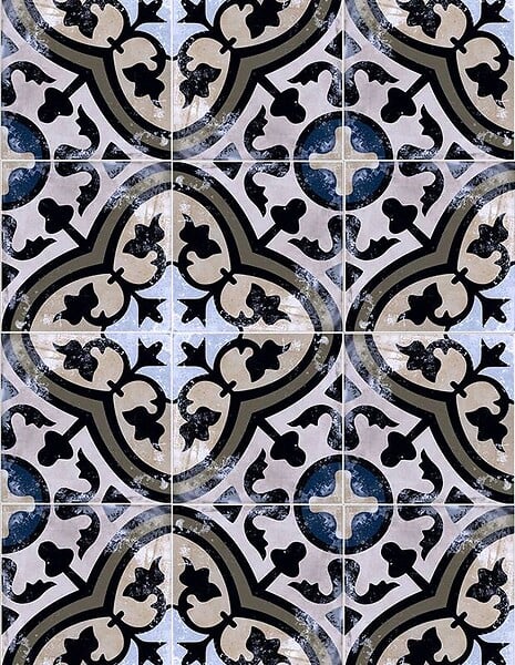 COMPTOIR DU CERAME - Carrelage sol et mur grès cérame ROSACE CLASSIC NOIR ET BLEU 20X20 cm pour intérieur ou extérieur MK2305218 - large