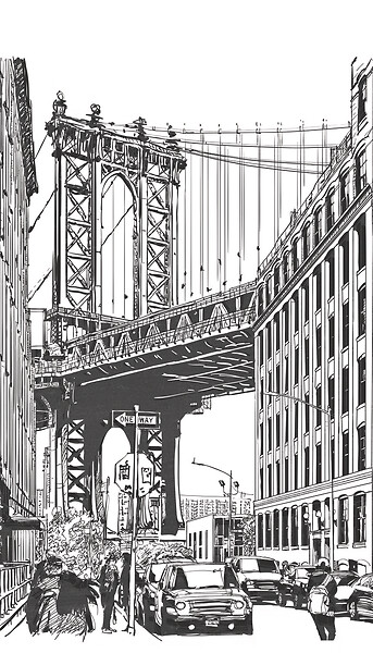 GRANDECO - Papier peint panoramique Brooklyn Bridge - L.159xH.280cm - large