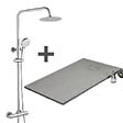 STANO - Pack Receveur de douche 90 x 140 cm extra plat gris + Colonne de douche thermostatique - vignette