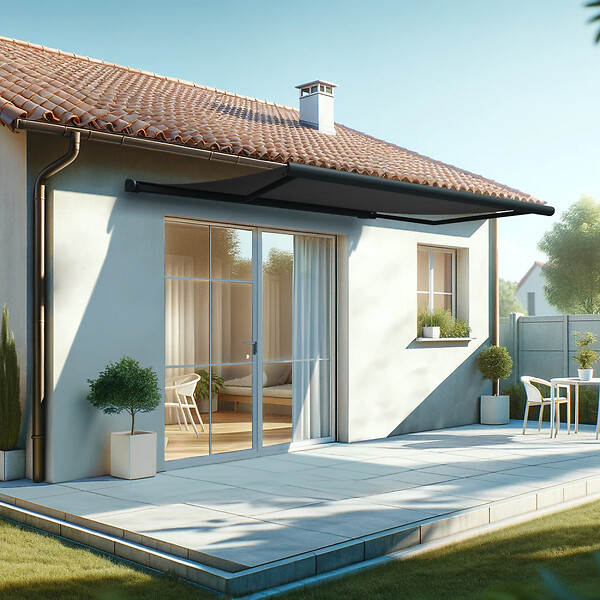 INTERSUN - Store banne coffre intégral HEVOA 4,00x3,00 M (Motorisé Secours à Télécommande + LED - Gris anthracite structuré RAL7016ST - Gris foncé 250g/m²) - large