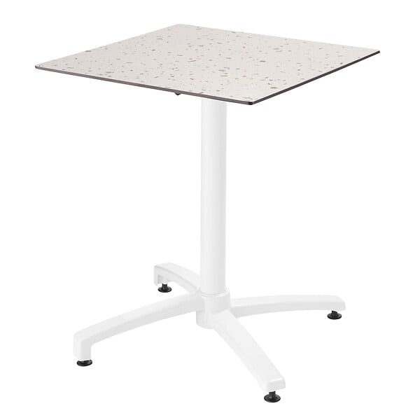 OVIALA - Ensemble table 60 cm terrazzo et 4 chaises en métal blanc - Opéra - large