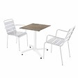 OVIALA - Ensemble table de terrasse stratifié marbre beige et 2 fauteuils blanc - Opéra - vignette