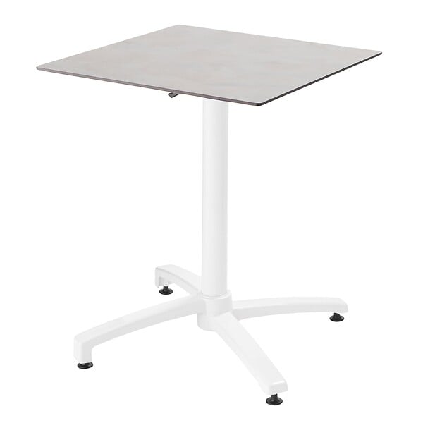 OVIALA - Ensemble table de terrasse stratifié béton et 2 fauteuils blanc - Opéra - large