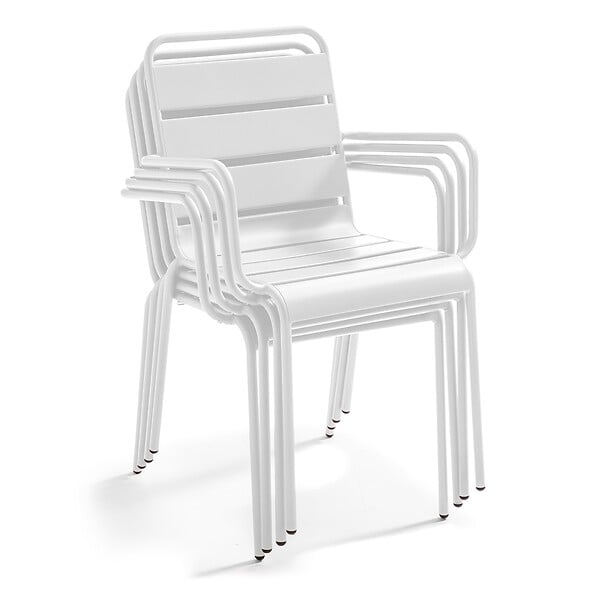 OVIALA - Ensemble table de terrasse stratifié béton et 2 fauteuils blanc - Opéra - large