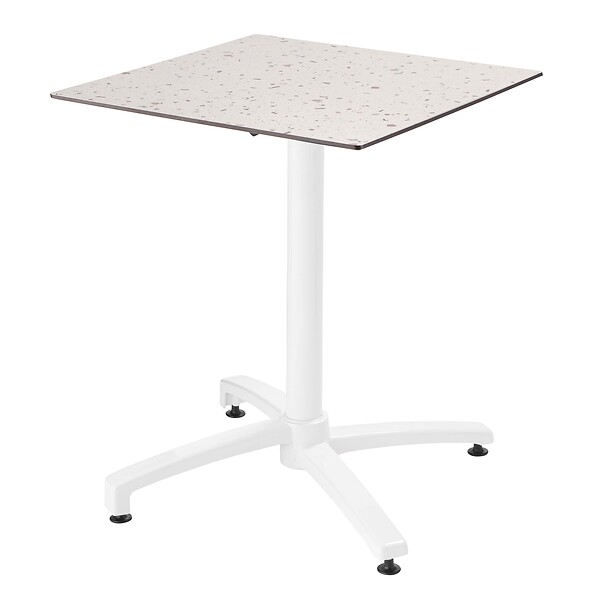 OVIALA - Ensemble table 60 cm terrazzo et 4 chaises en métal gris - Opéra - large