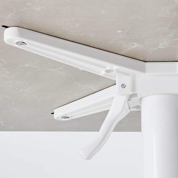 OVIALA - Ensemble table 60 cm marbre beige et 4 chaises en métal blanc - Opéra - large