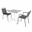 OVIALA - Ensemble table de terrasse stratifié marbre et 2 fauteuils gris - Opéra - vignette