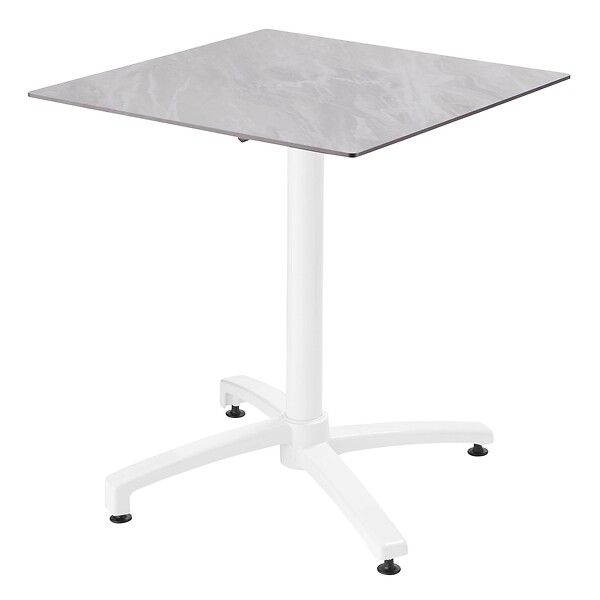 OVIALA - Ensemble table 70 cm marbre et 4 chaises en métal gris - Opéra - large