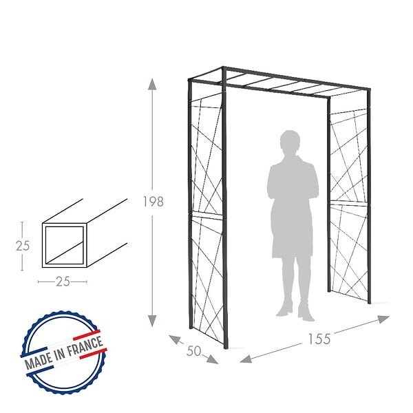 CENTRALE BRICO - Pergola tube CAR25 mandala anthracite - 155x50x198 cm - Acier époxy - large