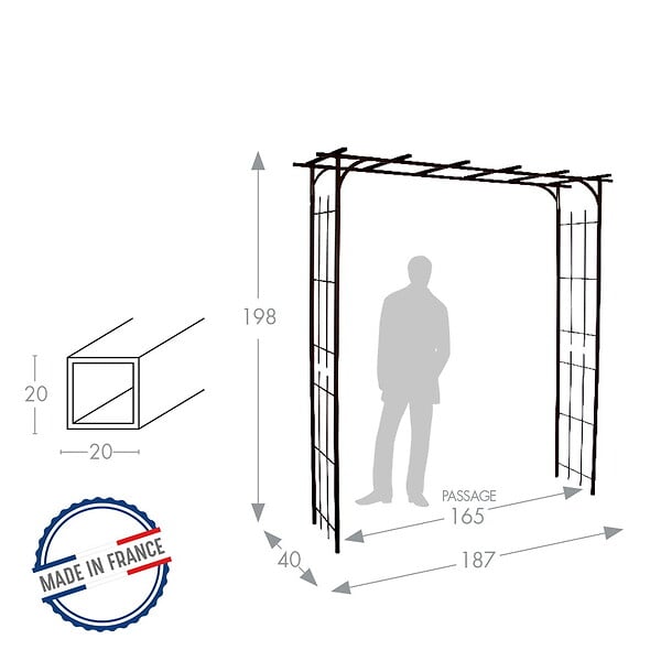 CENTRALE BRICO - Pergola tube CAR20 fer vieilli - 187x40x198 cm - Acier époxy - large