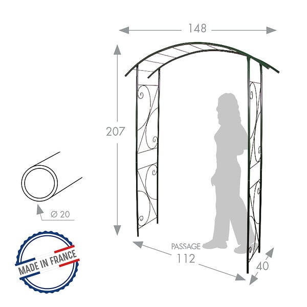 CENTRALE BRICO - Arche tube ROND20 pont fer vieilli - 148x40x207 cm - Acier époxy - large