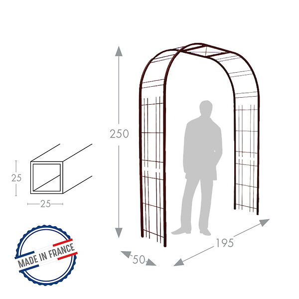 CENTRALE BRICO - Arche premium tube CAR25 treillage fer vieilli - 195x50x250 cm - Acier époxy - large