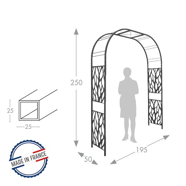 CENTRALE BRICO - Arche premium tube CAR25 végétal anthracite - 195x50x250 cm - Acier époxy - large